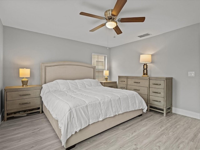 bedroom featuring ceiling fan and light hardwood / wood-style floors