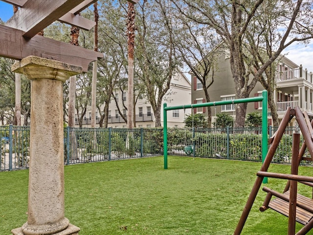 view of playground featuring a yard