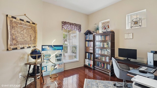 office with dark wood-type flooring