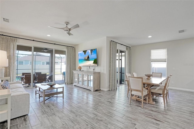 dining room with ceiling fan