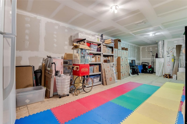 storage room with electric water heater