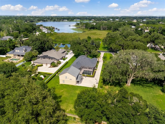 bird's eye view featuring a water view