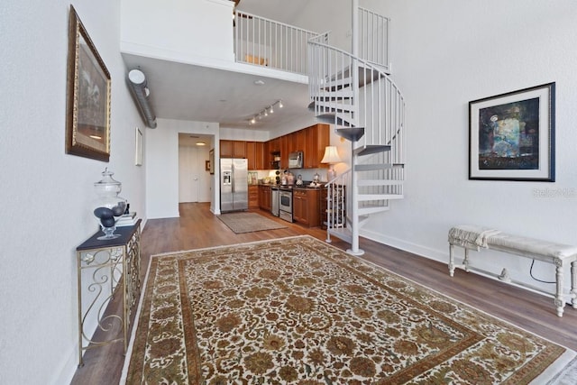 foyer entrance featuring dark hardwood / wood-style floors