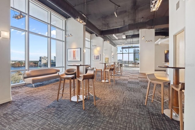 building lobby with a water view