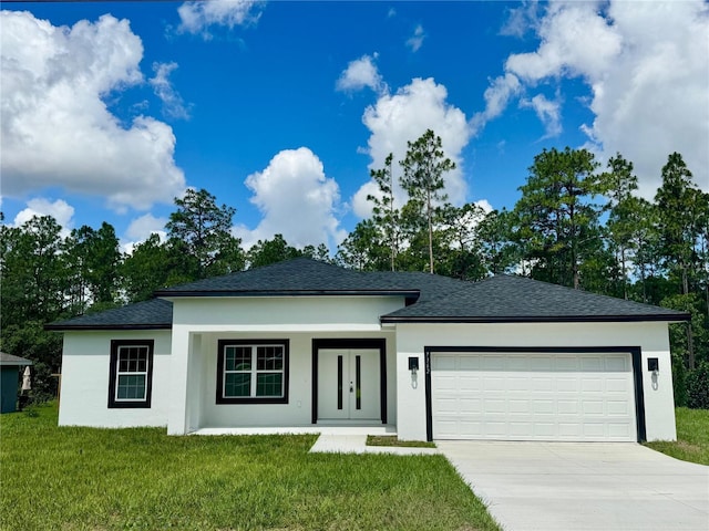 7362 N Everest Ter, Citrus Springs, FL 34434 - view of front of home featuring driveway, stucco siding, a garage, and a front lawn