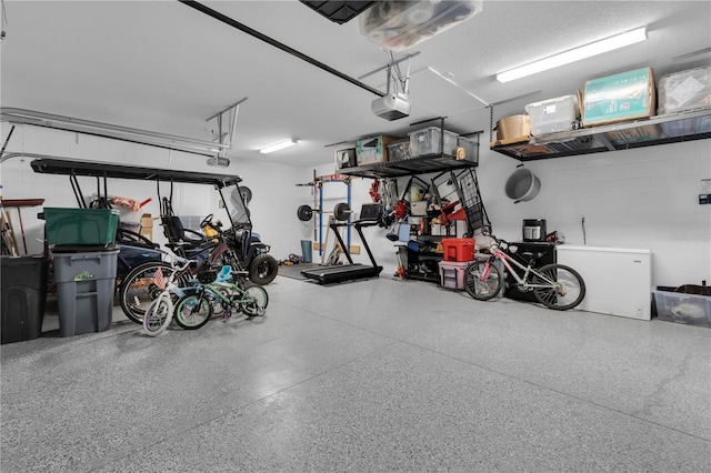 garage with a garage door opener