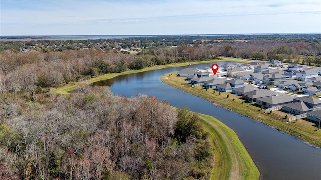 drone / aerial view featuring a water view