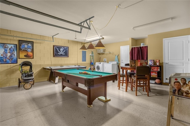 rec room featuring billiards and washing machine and clothes dryer