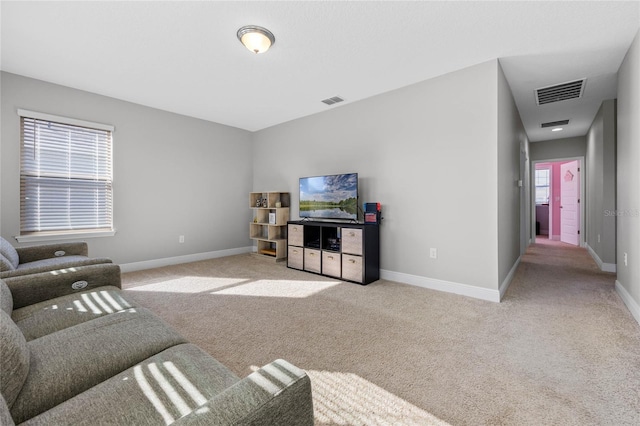 living room with light carpet