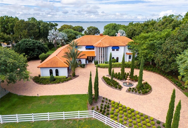 aerial view with a water view