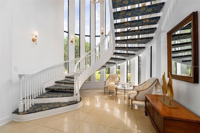 stairway featuring tile patterned floors