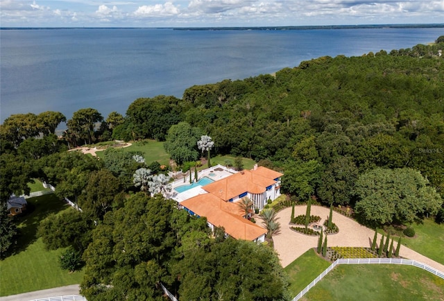 aerial view featuring a water view