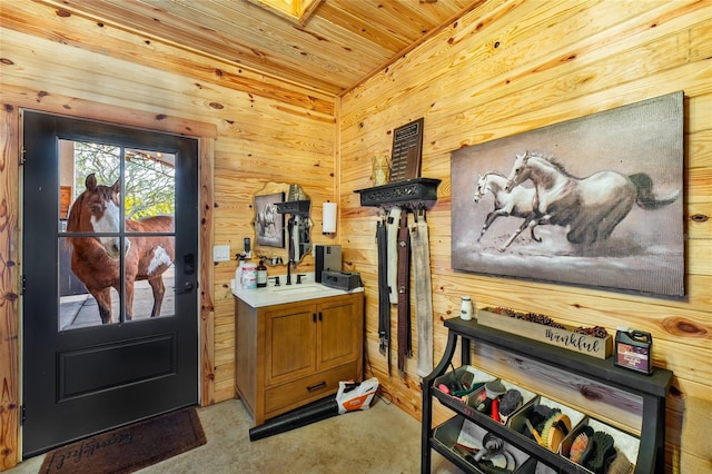 11148 Lane Park Rd, Tavares, FL 32778 - interior space with wood ceiling and wooden walls