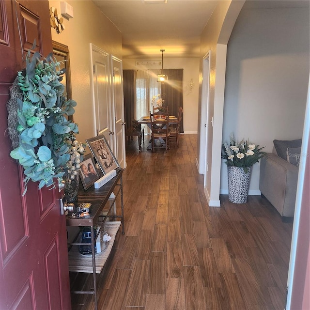 corridor with dark wood-type flooring