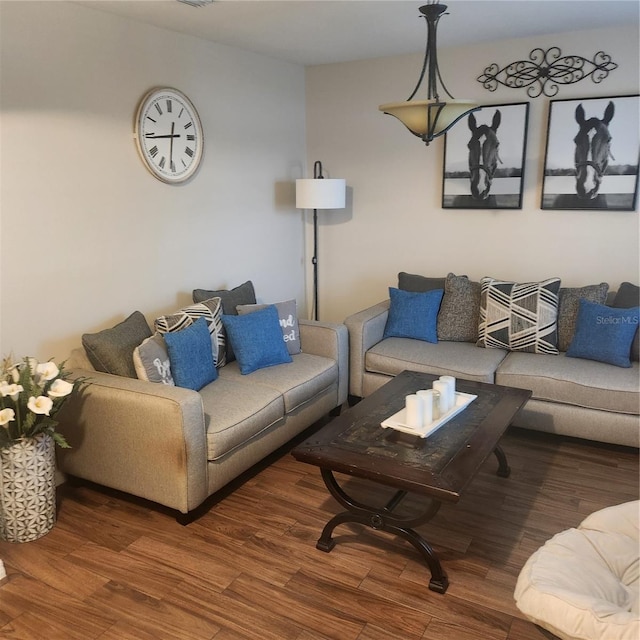 living room with hardwood / wood-style flooring