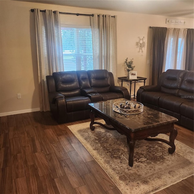 living room featuring dark hardwood / wood-style floors