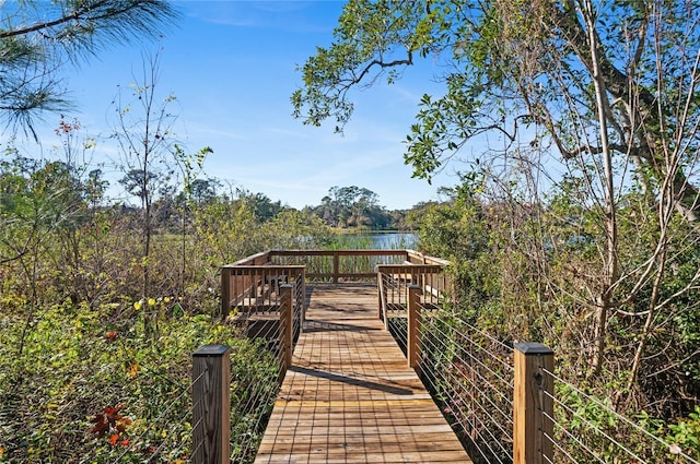 view of dock with a water view