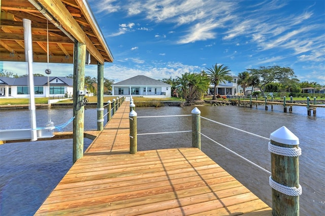 view of dock featuring a water view