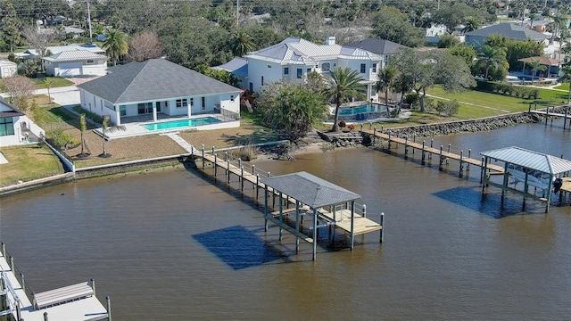 exterior space featuring a water view