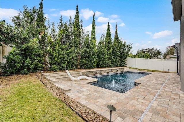 view of pool featuring a patio area and pool water feature