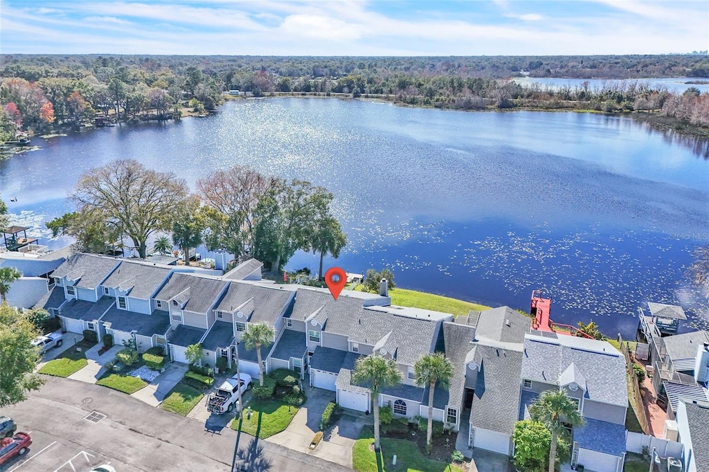 bird's eye view featuring a water view