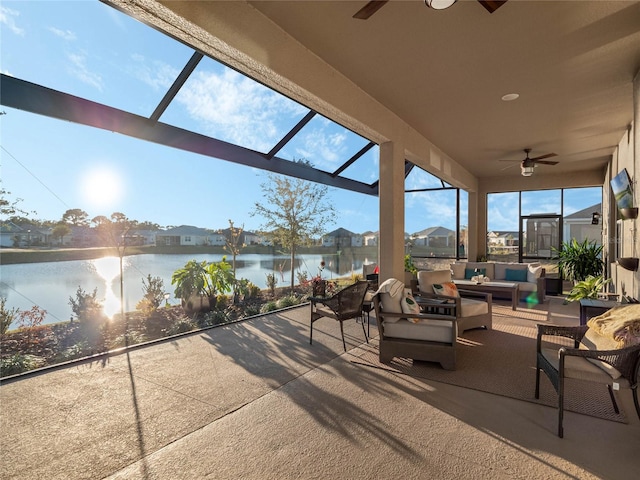 view of patio featuring an outdoor living space and ceiling fan