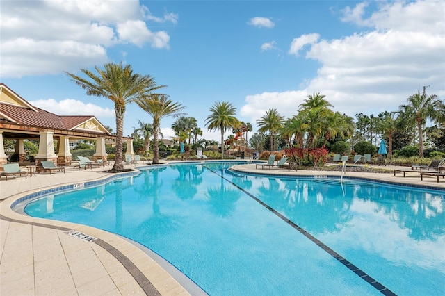 pool featuring a gazebo and a patio