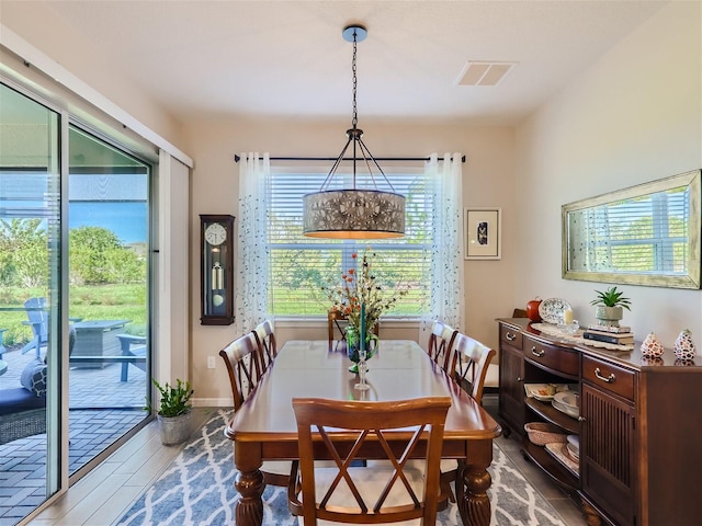 dining space featuring a wealth of natural light and wood-type flooring