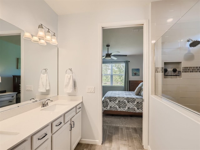 bathroom featuring vanity and ceiling fan