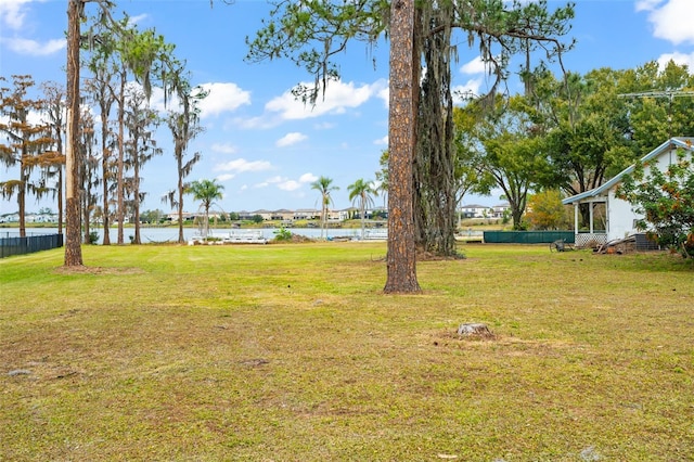 view of yard with a water view