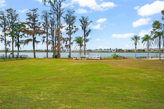 view of yard with a water view