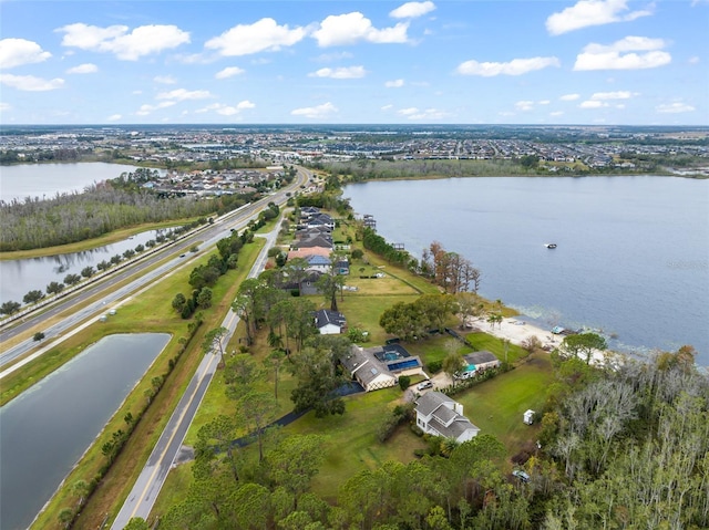 aerial view featuring a water view