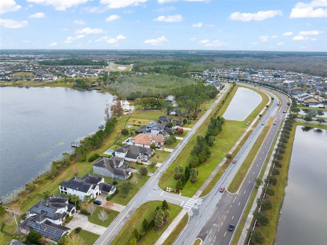 bird's eye view featuring a water view