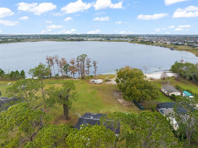 aerial view featuring a water view