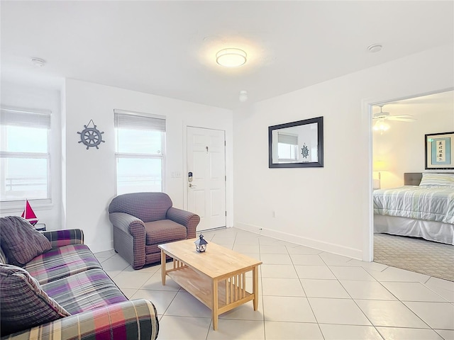 living room featuring light tile patterned floors