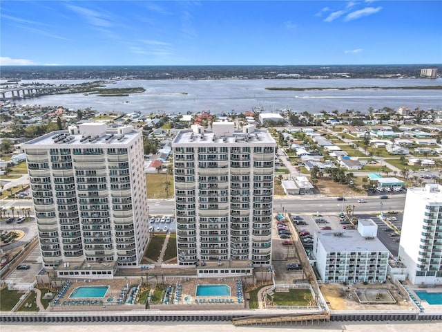 aerial view with a water view