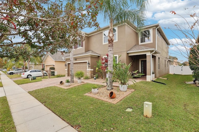 view of front of property with a garage and a front yard