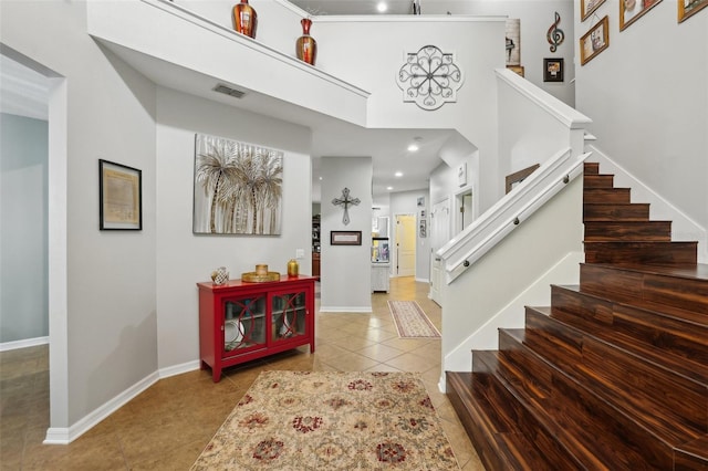 interior space with a high ceiling