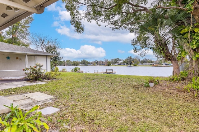 view of yard with a water view