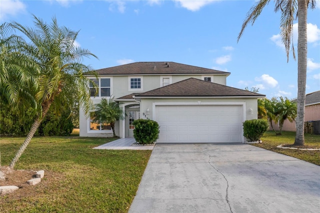 view of front of home featuring a garage and a front lawn