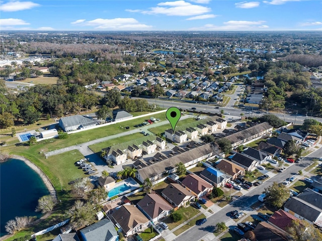 aerial view with a water view