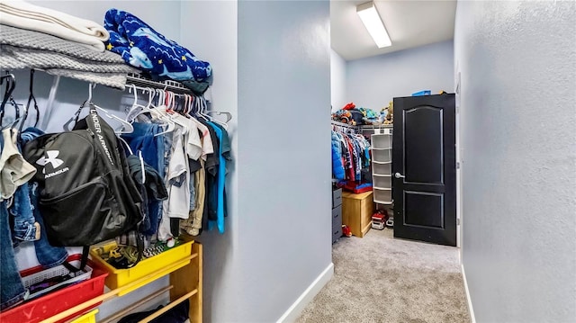 walk in closet featuring carpet floors