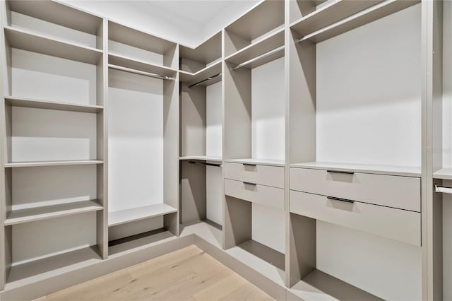 walk in closet with hardwood / wood-style floors