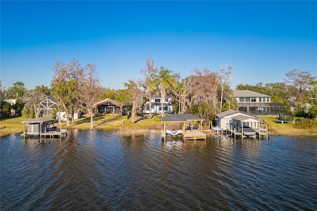 dock area featuring a water view