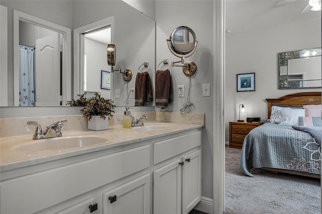 bathroom with vanity and ceiling fan