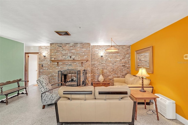 living room with a fireplace