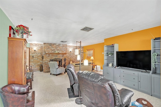 living room featuring a fireplace