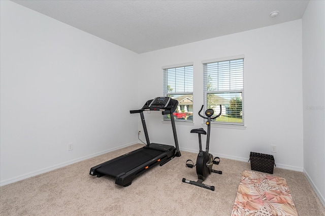 exercise room with light carpet