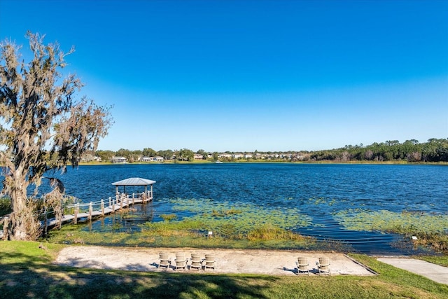 water view featuring a dock