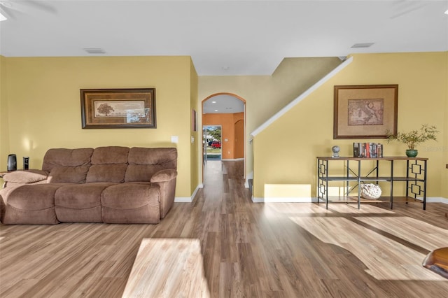 living room with wood-type flooring